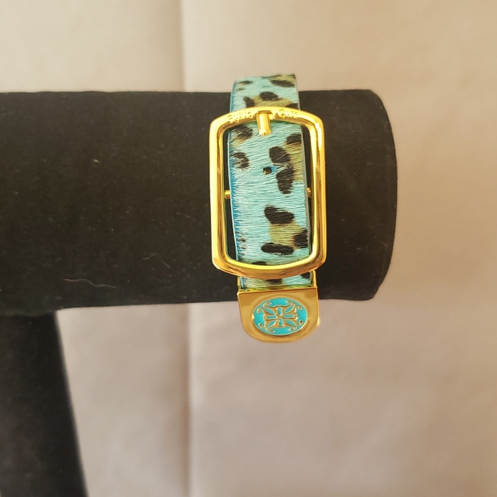 Rustic cuff bracelet in turquoise leopard